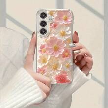 Funda de Teléfono de Flor Rosa y Blanca para Samsung Galaxy A02 A03S A04 A05S A06 A13 A14 A15 A16 5G A21S A22 A23 A24 A25 A26 A32 A34 A35 A36 A50 A52 A53 A54 A55 A56 A73 S21 Ultra S22 Plus S23+ S24 FE S48 Funda de Teléfono Transparente de Caricatura a Prueba de Golpes Cobertura Completa TPU Funda Suave Creativa - Multicolor - Ver 3
