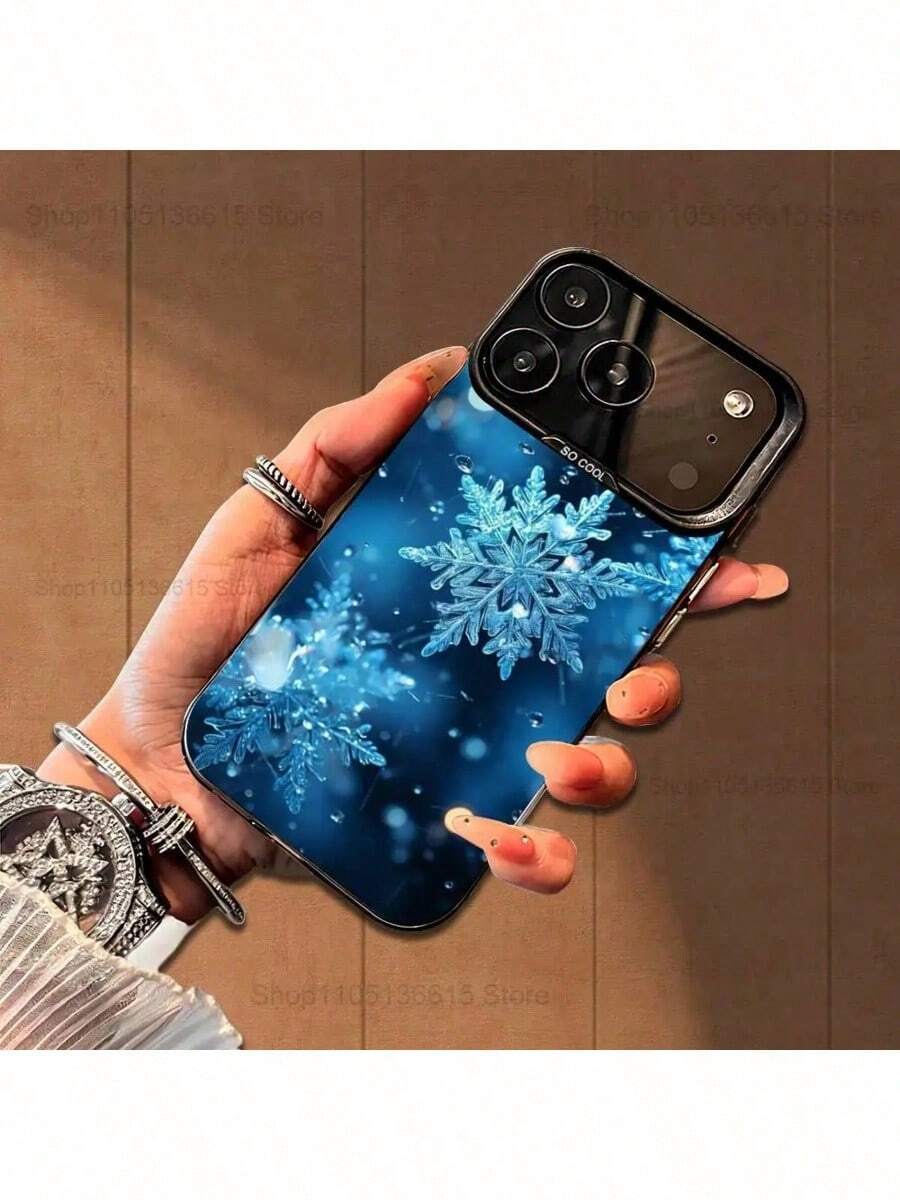 Étui de protection pour l'hiver avec motif flocons de neige, compatible avec les modèles 16, 15, 14, 17, 13, 12, 11, Mini, Pro, SE, XS, MAX. Étui en silicone mat noir. Étui compatible avec les modèles 17, 17 Pro, 17 Promax - Z1 - Voir 1