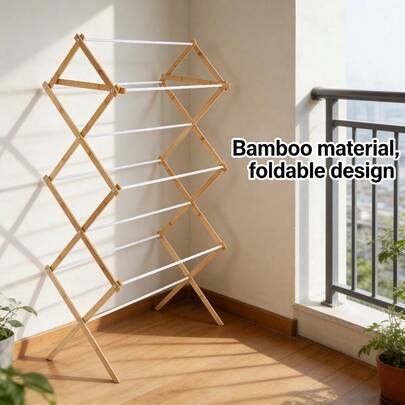 Space-Saving Collapsible Bamboo Laundry Clothes Drying Rack