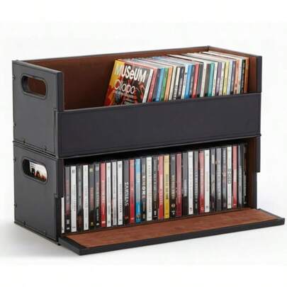 2 Juegos de Cajas de Almacenamiento de CD de Cuero, Estantes Organizadores para Portacasetes, Exhibidores de Películas, DVDs, Discos de Videojuegos, Álbumes y Libros con Asas de Transporte