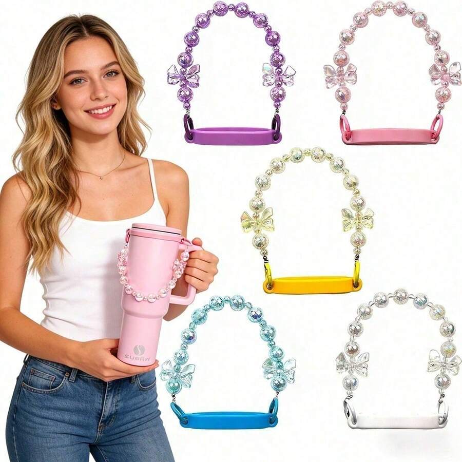 Water Bottle Handle Strap,Beaded String Tumbler Holder Strap Water Bottle Sling Carrier Tumbler Holder Strap Compatible With Stanley , Bottle Accessories