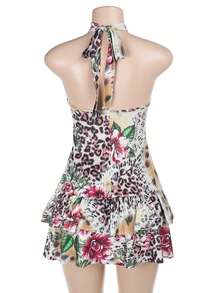 Sexy Leopard Print Ruffle Hem Summer Dress, Party Dress, Cocktail Dress - Brown - View 2