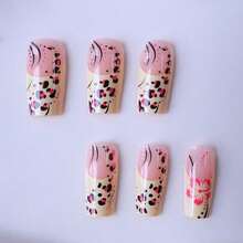 Exquisite Niche New 24-Piece Nail Art Patch French Flower Leopard Print, Medium And Long European Square Wearing Nail Piece In Design - AW488 - View 2