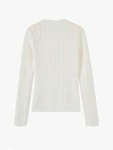 时尚镂空圆领修身针织打底衫 - 白色 - 查看 4