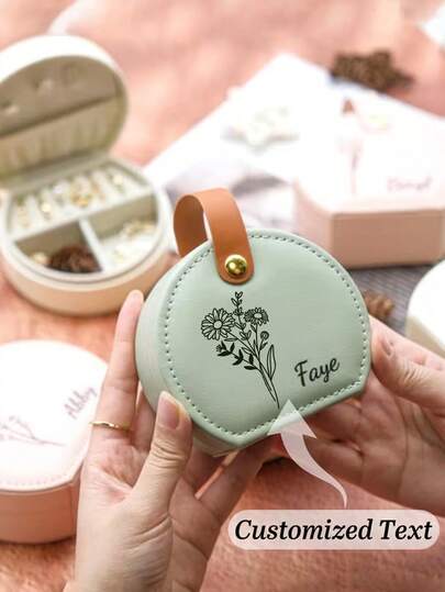 Personalized Bohemian Jewelry Box Compatible For With Custom Name Or Text & Flowers - Pu Oval Case With Snap Closure, Customizable Jewelry Organizer Box,Ideal For Necklaces & Earrings & Rings Storage, Elegant Gift For Women,Friends, Sisters, Birthday,Bridesmaids, And Proposals, Earring Holder,Decor & Travel Jewelry Holder,Jewelry Travel Case, Keepsake Holder,For Anniversaries, Valentine's Day, Mother's Day, Bridal Showers, Back To School