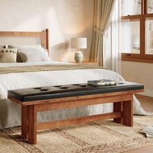 Tribesigns Solid Wood Bench With Cushion, 55" Upholstered Entryway Bench With Thickened Legs, Button-Tufted Shoe Bench Seat, Vintage Indoor End Of Bed Bench For Bedroom, Living Room, Hallway, Dark Walnut - Quả óc chó sẫm màu - Xem 8