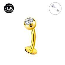 1pc F136 Titanium Alloy 2-Prong Internally Threaded Navel Piercing, 1.6/1.2mm Gauge, 10-14mm Length, 5A Zirconia Curved Bar Belly Button Ring, Unique Piercing