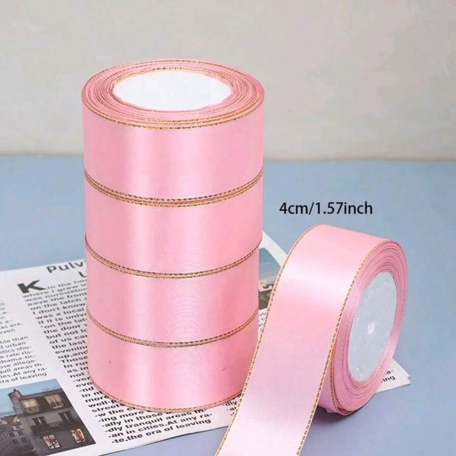 25 Yards Double-Sided Satin Ribbon 0.6/1/1.5/2.5/4cm Multi-Color Gift Wrapping Craft Ribbon, For Gift Packaging, Crafts, Bow Hair Accessories, Wedding Party Decoration - Pink - View 1