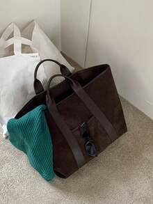 女士复古麂皮大容量托特包，简约设计，秋冬款