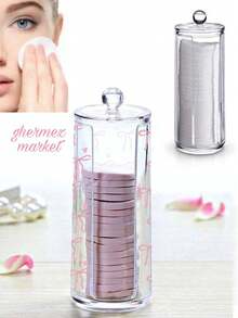 Transparent Pad Box With Pink Bow And Heart Pattern, Makeup Remover Pad Dispenser, Hairband Storage Box Covered Makeup Remover Pad Storage Box, Transparent Cosmetic Organizer, Bathroom Makeup Swab & Pad Holder,Gifts For Women,Valentine's Day Gifts,Gift Ideas For Women - Multicolor - View 9