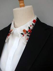 1pc Women's Fashion Embroidered Colorful Floral Collar Chiffon Detachable Collar Decor Sweatshirt, Sweatshirt, Blouse, Versatile Valentine's Day - trắng - Xem 7