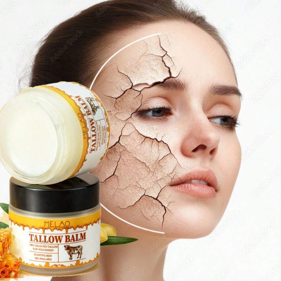 MELAO 100% Grass-Fed Tallow Moisturizing Cream, 60g, For Face And Body, Natural Skincare With Wild Honey, Ultra-Nourishing Formula Designed For Extremely Dry, Sensitive Skin - Nourishing Balm For Hands And Feet - White - View 1