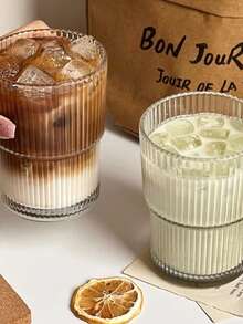 14 OZ Glass Cups With Lids And Straws Iced Coffee Cups With Lids Clear Ribbed Glassware Glass Tumbler For Coffee Smoothie Cocktail Ice Tea - 450ml trong suốt - Xem 8