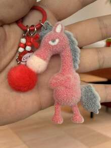 New Adult Cartoon Cute Unisex Flocked Keychain, High-Quality Horse Keychain, Bag Pendant, Small Accessory, Suitable For Daily, Holiday, Birthday Gifts, Key Chain