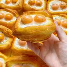 1pc Slow Rebound Scallion Fried Egg Toast Squishy - Fluffy Stress Relief Fidget Toy For Adults, Christmas Stocking Stuffers Party Favor - Multicolor - View 3