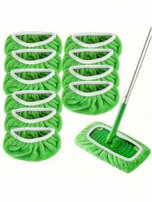 10pc Super Absorbent Reusable Mop Pads - Microfiber Cleaning Cloths For Wet And Dry Floors, Durable Green Replacement Pads With Center Ridge And White Edges, High-Quality Household Cleaning Pads - 綠色 - 查看 6