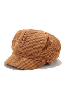 1pc Newsboy Cap/Taxi Driver Cap/Corduroy Flat Top Hunting Hat, Street Fashion Hat, Outdoor Sun Protection Casual Hat For Spring Autumn Travel, Beach Vacation - Newsboy Cap - View 11