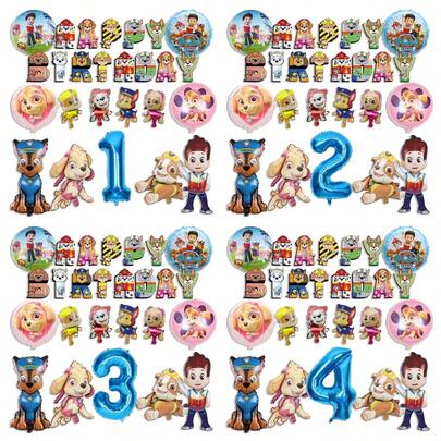 汪汪队立大功乳胶及铝箔彩色数字气球，生日派对装饰，生日快乐气球套装。包含旗帜式横幅，适合成人生日礼物、派对装饰和墙面装饰。