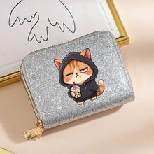 Cool Cat Printed Short Wallet, Fresh And Simple PU Shiny Organ Card Bag, Coin Wallet Zipper Bag, Portable Small Wallet, Suitable For Daily Outings Or As Gifts, Exclusive Wallet For Pet Enthusiasts - one-size - View 15