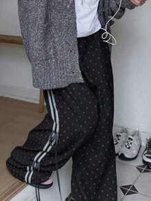 黑色高腰显瘦系带波点直筒休闲裤 - 黑色 - 查看 3