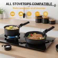 21-Piece Ceramic Pots And Pans Set Non Stick With Detachable Handles And Egg Frying Pan  Cookware Induction Ready Oven  Stackable For Storage Black Speckled - Black SpeckledRemovable Handle - View 7
