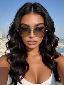 1 par de gafas de moda con doble puente en estilo retro, gafas versátiles de colores contrastantes para mujer, adecuadas para uso diario, fotografía callejera, vacaciones, viajes, playa de verano, actividades al aire libre, accesorios de viaje y playa - Marco con estampado de leopardo verde - Ver 2
