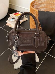 Commuting Vintage Boston Bag, Minimalist Fashion Versatile Crossbody Bag, High-End Luxurious Exquisite Tote Bag - Coffee - View 6