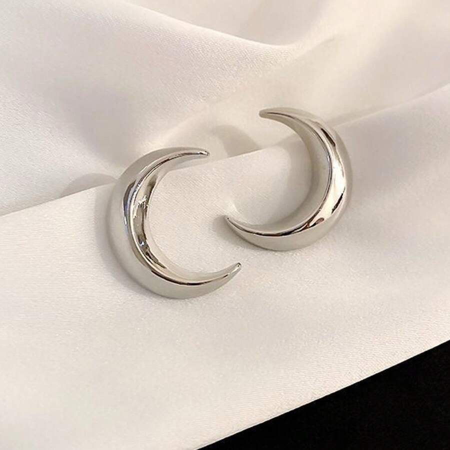 Pendientes de Luna Geométricos en Forma de C de Metal Brillante Moda Elegante Cielo Estrellado En Stock Entrega Rápida Pendientes de Joyería - Dorado - Ver 1