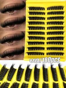 8-16mm Curl D Type DIY 180 Piece Cluster False Eyelashes 80D 3D Thick And Fluffy False Eyelashes Mink Imitation Makeup Tool Reusable For Beauty Makeup - D - View 8
