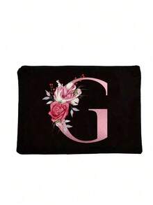 Hot Selling Fashion Items: Polyester Fiber Letter Printed Zipper Women's Makeup Bag, Storage Bag, Perfect Gift For Couples And Family. Makeup Bags Can Be Printed With Logo Patterns, And Women's Storage Bags Can Be Printed With English Letters. Laundry Bag Can Hold Hands With Change Bag, Simple, Beautiful, Cute, Large Capacity Storage Bag, Portable Storage Bag, Holiday Gift, Christmas Gift, Ramadan Gift