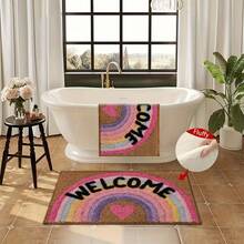1pc Rainbow Print Super Soft Microfiber Bath Mat, Non-Slip Bathroom Carpet, Door Mat, Absorbent Bath Rug, Machine Washable, Low Pile, TPR Backing, Knitted Fabric, Suitable For Bathroom, Bedroom, Kitchen, Entryway, Indoor & Outdoor Use, Bathroom Accessory & Decor, Perfect Housewarming Gift - Multicolor - View 6