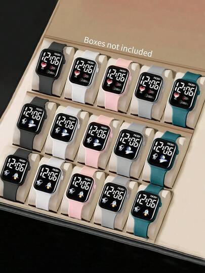 Set de 15 relojes digitales con diseño de astronauta a la moda, correa de silicona, batería no recargable, regalo ideal para volver a la escuela para adolescentes, adecuado para uso casual, fiesta de cumpleaños, Navidad, Día de San Valentín