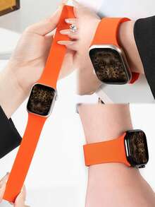 Huastonband 超薄舒適防水防汗軟矽膠手錶錶帶，兼容 SE/S11/S10/S9/S8/S7/S6/S5/S4/S 系列，適用 38/40/41mm、42/45/49mm、46mm，時尚創意設計，柔軟舒適，磁吸扣，適合戶外運動、瑜伽、健身，男女通用智慧手錶配件，女款配件，夏季海灘、派對、聚會、假期、畢業季、開學季，學生與同學禮物 - 橘色 - 查看 5