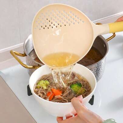 2-In-1 Large Ladle & Strainer, Heat-Resistant Long Handle Soup Spoon, Suitable For Dumplings, Wontons, Noodles, Home Kitchen Use