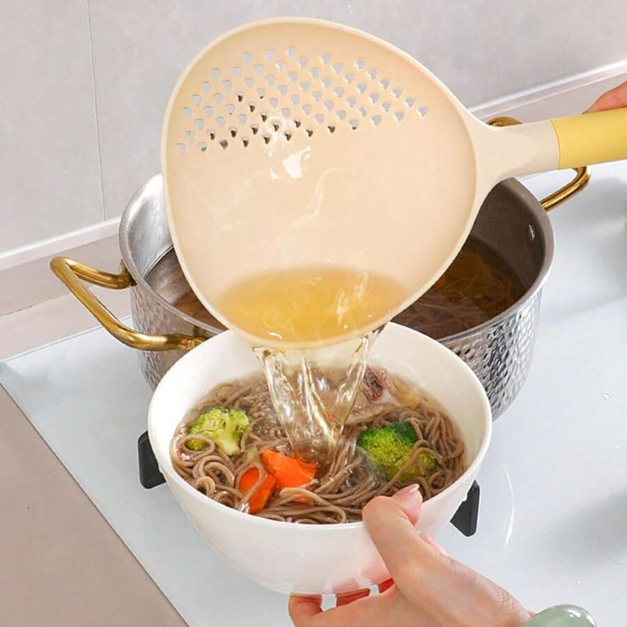 2-In-1 Large Ladle & Strainer, Heat-Resistant Long Handle Soup Spoon, Suitable For Dumplings, Wontons, Noodles, Home Kitchen Use