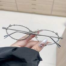 European And American New Small Frame With Diamond Metal Glasses Bow Decoration Versatile Y2K Flat Mirror Punk Style - Silver - View 7