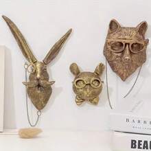 Animal Head Wall Decor (Bear Head, Rabbit Head, Deer Head, Mouse Head, Fox Head), Decorative Wall Hanging, Home Decor, Bronze Resin Animal Hanging Sculpture - Ornaments - View 1