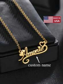 1pc Custom Personalized Heart Lace Name Necklace - Perfect For Mother's Day, Valentine's Day, Birthday, Anniversary, Graduation, Christmas, Family As Well As Friends And Classmates High-End Gifts Lovely Personalized Stainless Steel Heart Pendant, English Custom Name Necklace Halloween Christmas - Nhiều màu - Xem 1
