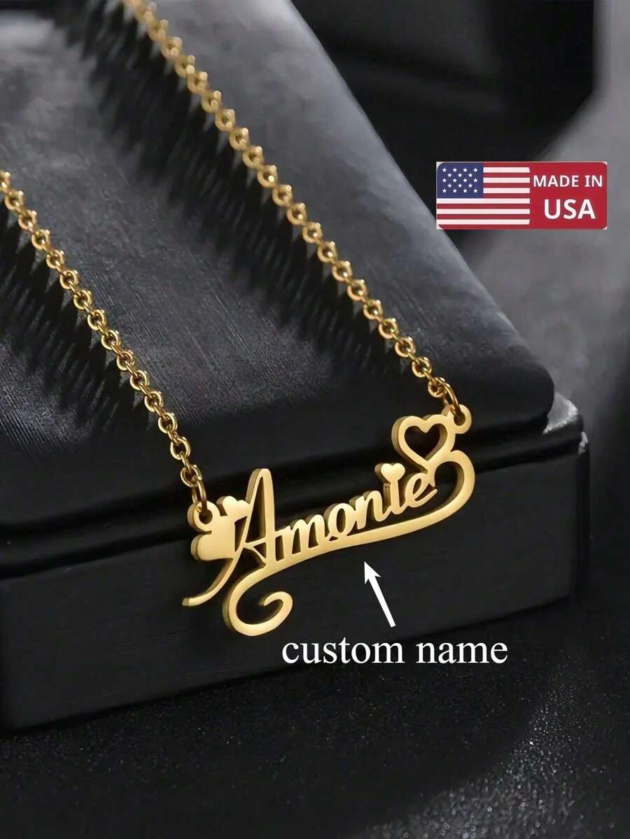 1pc Custom Personalized Heart Lace Name Necklace - Perfect For Mother's Day, Valentine's Day, Birthday, Anniversary, Graduation, Christmas, Family As Well As Friends And Classmates High-End Gifts Lovely Personalized Stainless Steel Heart Pendant, English Custom Name Necklace Halloween Christmas - Nhiều màu - Xem 1