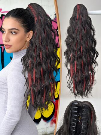 爪形马尾辫接发发饰，多色24英寸水波纹耐热纤维合成马尾假发，适合女性在圣诞节、万圣节、音乐节、派对和日常使用。