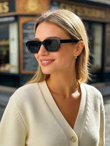 1副男女通用黑色方形休闲复古Y2K极简时尚眼镜，适合度假佩戴 - 黑色 - 查看 2