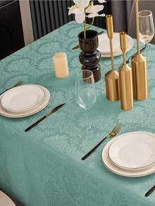 1pc Splash-Proof Rectangular Multi-Size Jacquard Tablecloth, Pattern Luxury Texture Exquisite Jacquard Tablecloth, Washable Polyester Decorative Tablecloth, Suitable For Various Dining Occasions, Holidays Or Formal Events - Cadet Blue - View 4
