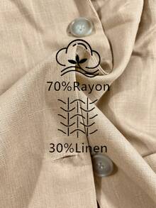 Women's Casual Lightweight Commuter Solid Color Linen Blend Loose Single-Breasted 3/4 Sleeve Blazer, Spring/Summer - Khaki - View 6