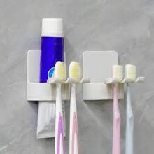 1/3/5/8/10件多功能免鑽孔壁掛式牙刷架附杯子收納架，2/4/6格省空間浴室淋浴洗手台收納架，創意極簡塑膠收納層架，適合居家、宿舍、返校季、秋季 - 彩色 - 查看 7