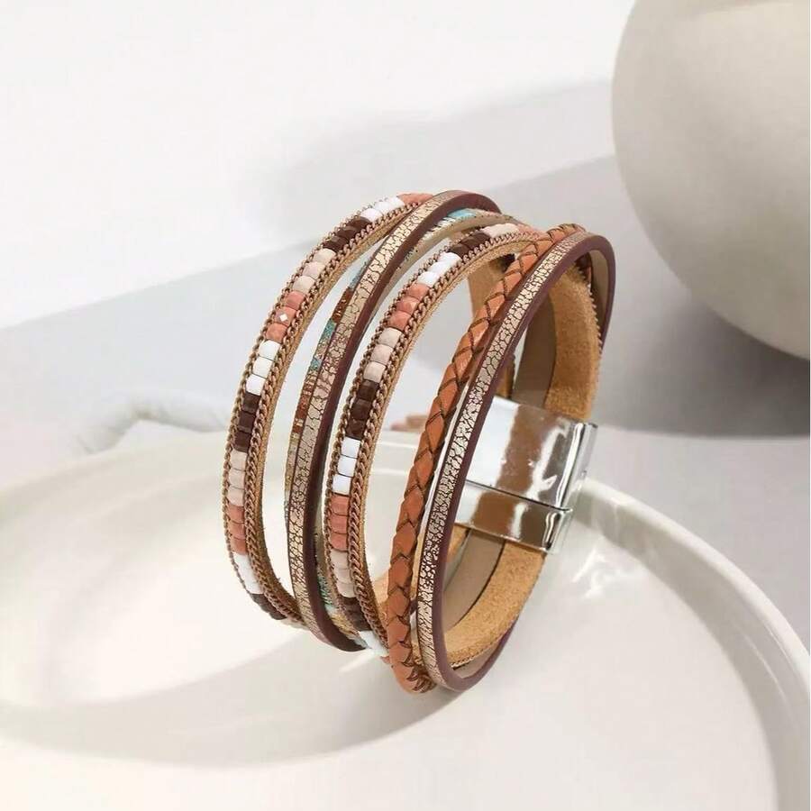 1 chiếc vòng tay thủ công nhiều lớp kiểu Bohemian với khóa từ tính, đa năng, thích hợp cho kỳ nghỉ và đeo hàng ngày. - vòng tay khóa từ tính - Xem 1