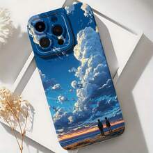 2026 nueva funda de teléfono esmerilada, funda de teléfono con impresión de pareja de nubes en el cielo y atardecer parando en la playa para  17 15 Pro Max  17 14 Plus  17 13 Mini  17 12  Galaxy S23 Ultra S22 S21 S20 protector de teléfono funda de pareja regalo para amantes romántico regalo de San Valentín cumpleaños - Negro - Ver 6