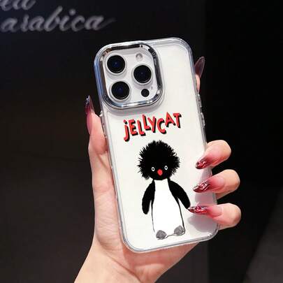 1 Pieza Funda de Teléfono de Borde Recto y Carcasa Dura (Suave y Transparente, Anti-Huellas), con Gráfico de Pingüino Jellycat, Cámara de Gran Agujero Electrochapada y Botones Electrochapados, Compatible con iPhone 16 ProMax/16/16 Pro/16 Plus/11/15/15 Pro/15 ProMax/12/13/14 ProMax/XS/XR/11 Pro/11 ProMax/12 Pro/12 ProMax/13 Pro/13 ProMax/7 Plus/14 Pro/14 ProMax/14 Plus/12 Mini/13 Mini, Resistente a arañazos, golpes y agua