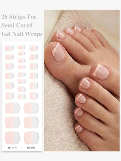 1 Sheet Nude Pink French Gel Toe Nail Stickers - Spring/Summer 26pcs Set, UV Gel Toe Nail Stickers, Salon Quality, Easy To Apply, Suitable For Women's Casual DIY Manicure At Home