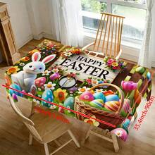 1pc Polyester Easter Eggs & Bunny Garden Pattern Tablecloth, Spring Floral & Egg Decor, Holiday Atmosphere Decorative Fabric Tablecloth For Outdoor Party, Picnic, Dinner, Ideal For Home And Restaurant Decoration - Multicolor - View 11