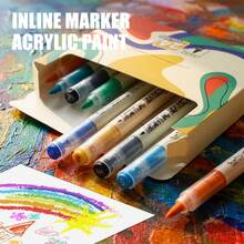Set de 12/24 colores de rotuladores de pintura acrílica, sistemas de color clásicos, metálicos, macarons y tonos de piel disponibles, suministros de arte y pintura para estudiantes, opacos, lavables y de secado rápido - Marcador líquido recto - Ver 7